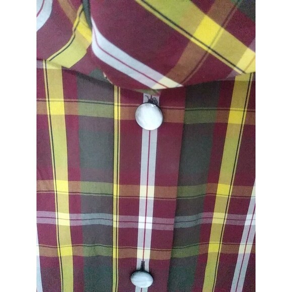 TRA MAD RKE Plaid L/S Cotton Belted Dress Pockets Buttons Vintage FINAL - Picture 15 of 16